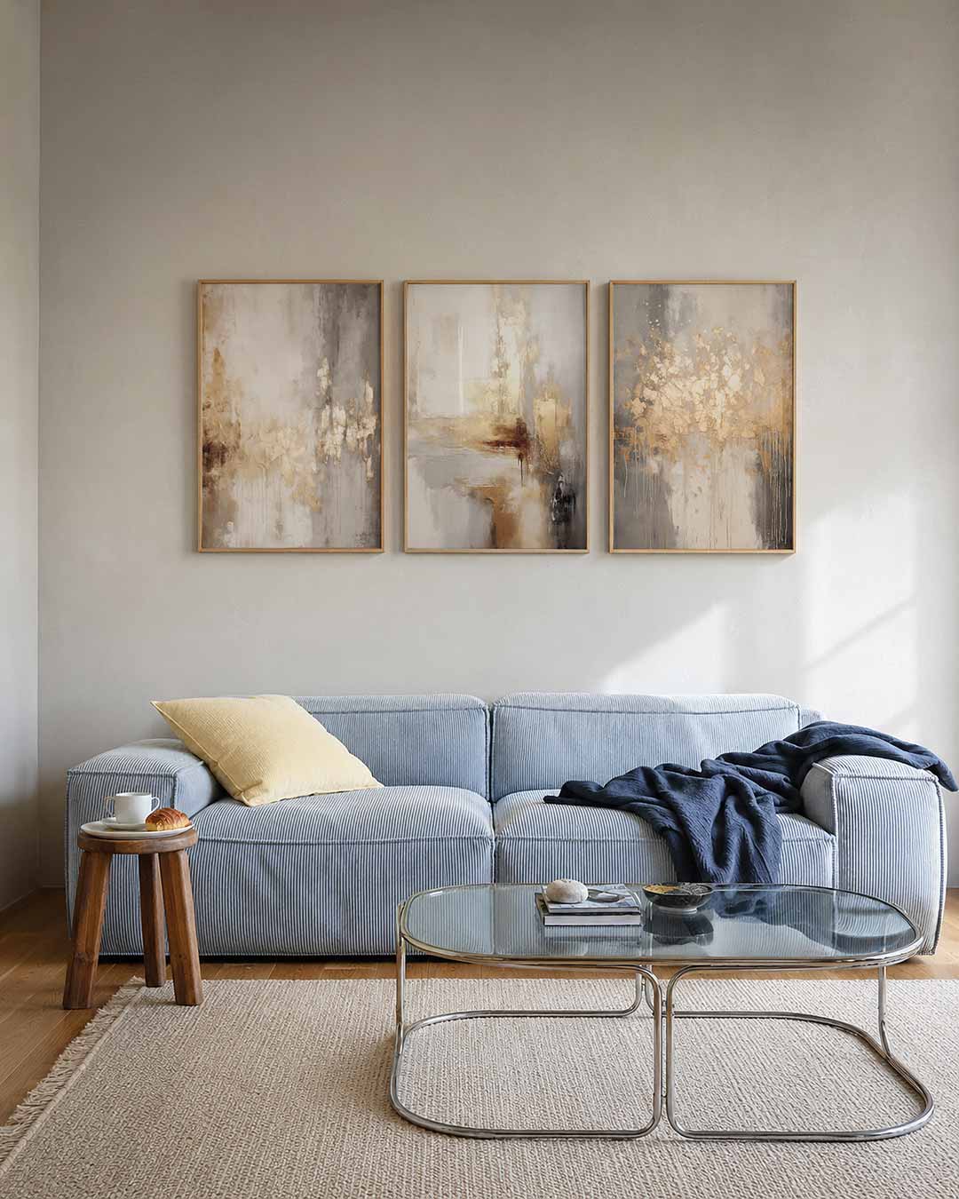 Gouden vervaging – deze posterset in drie delen toont een subtiele mix van goud en grijs – weergave 2