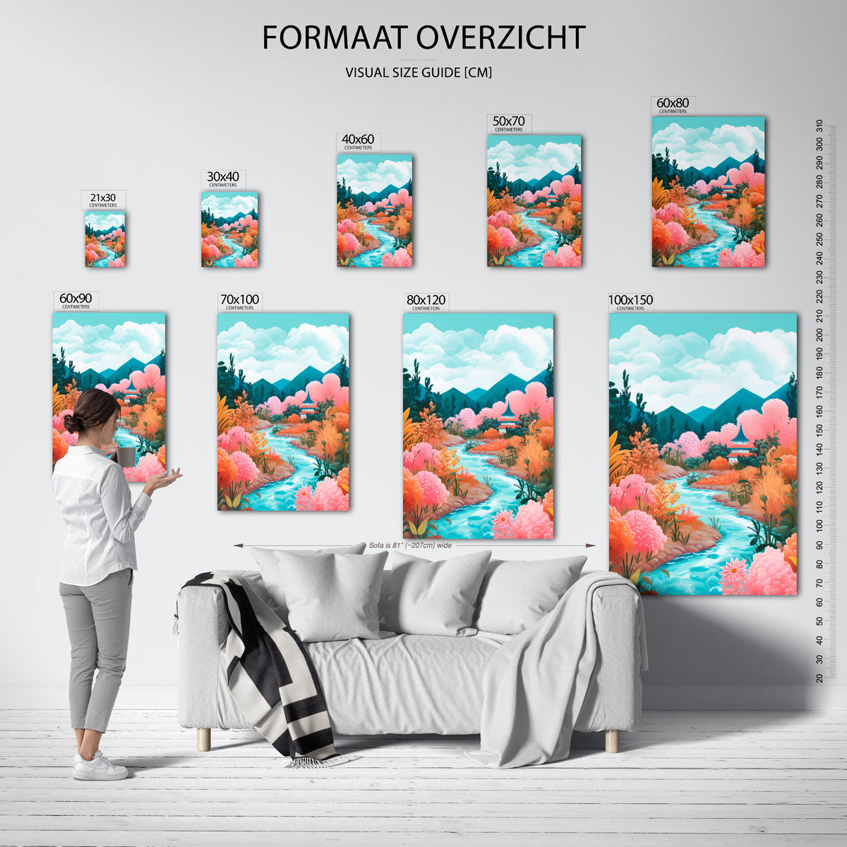 Landschap met rivier – staande muurposter met kleurrijke illustratie