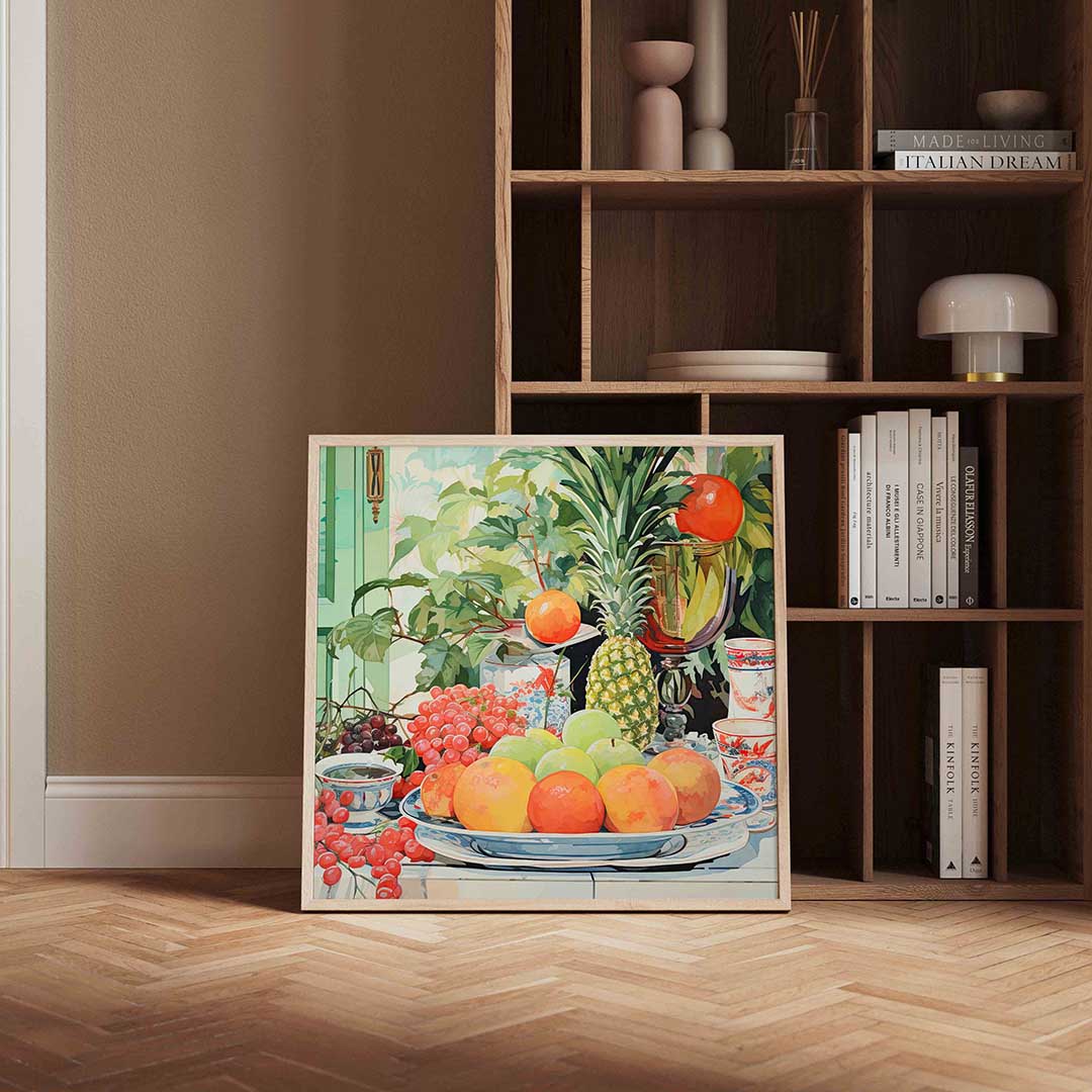 Fruit en servies – vierkante design wanddecoratie van WallArtistic