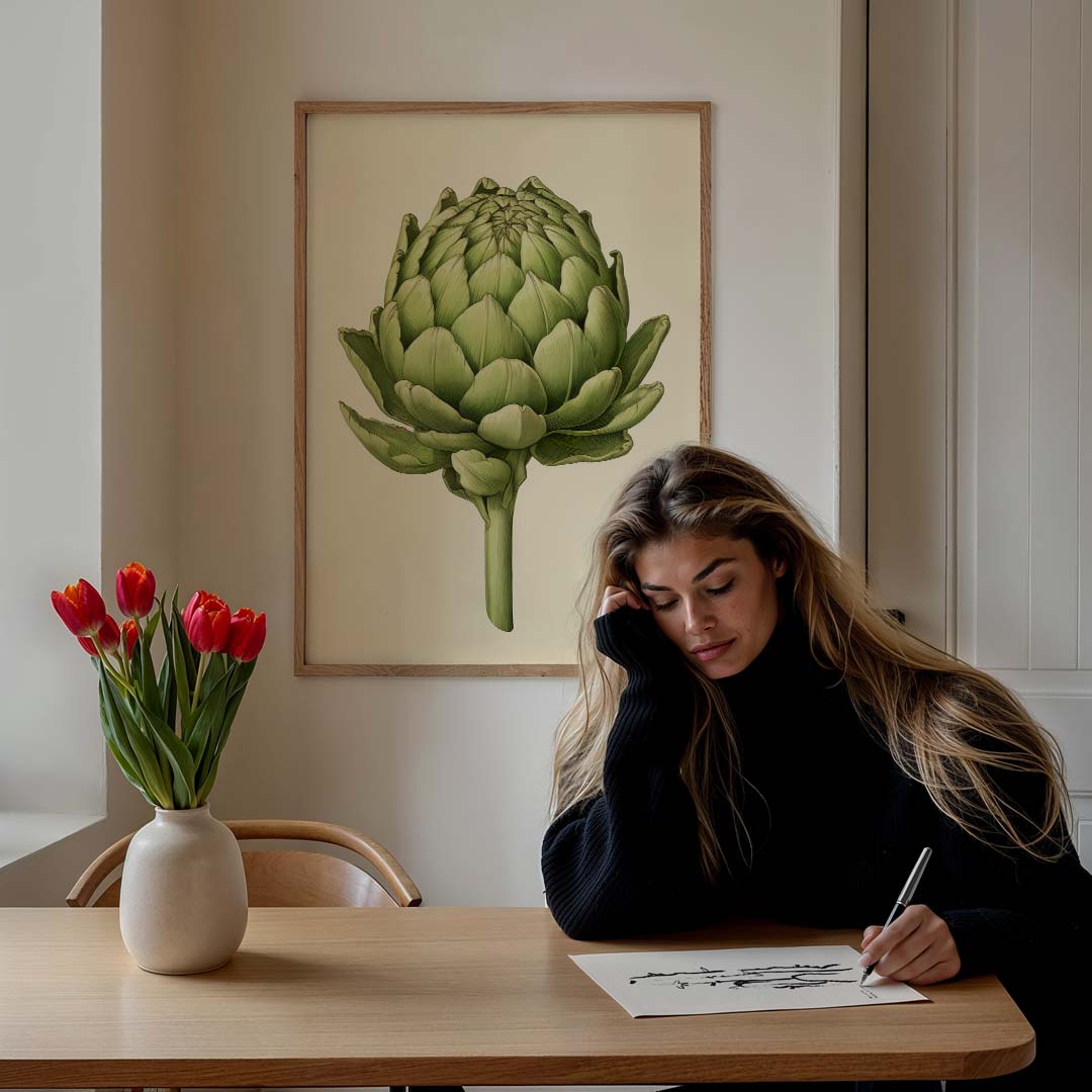 Groene Artisjok Illustratie – culinaire wandkunst als portret poster
