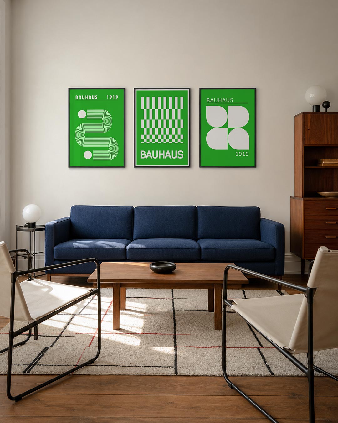 Lijnen en vlakken posterset – derde productweergave – deze posterset in drie delen toont een levendig spel van witte lijnen