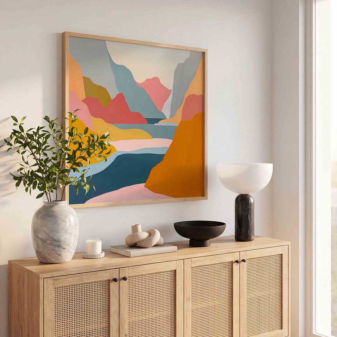 Berglandschap abstract – kunst en design poster in vierkant formaat
