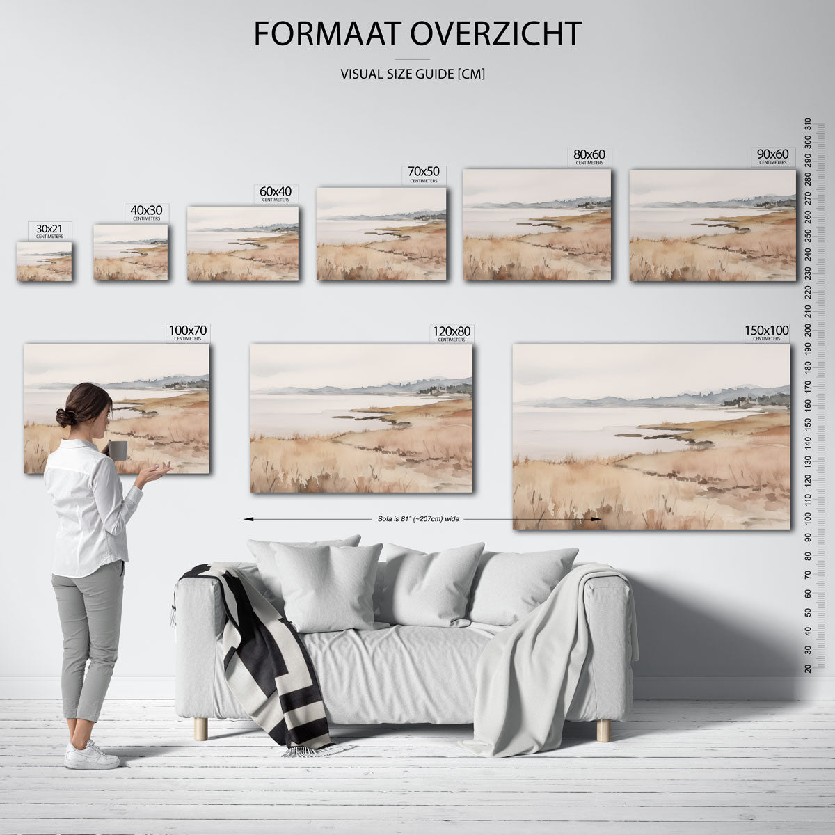 Landschap met water en heuvels – liggende muurposter met kleurrijke abstracte vormen