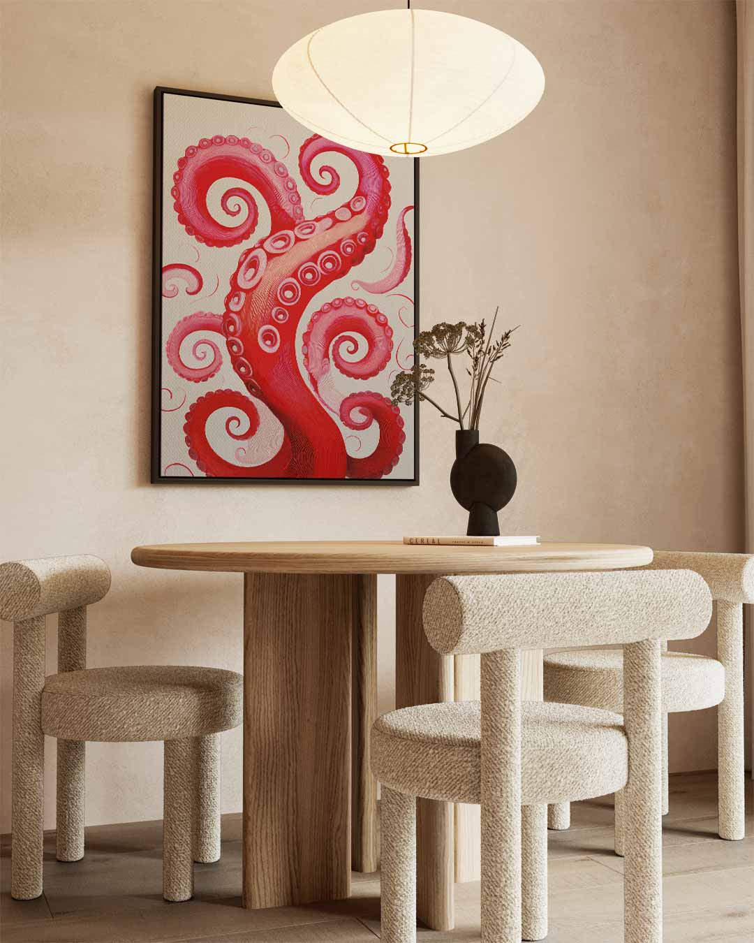 Rode Octopus Tentakel Illusie – dibond wanddecoratie in staand formaat