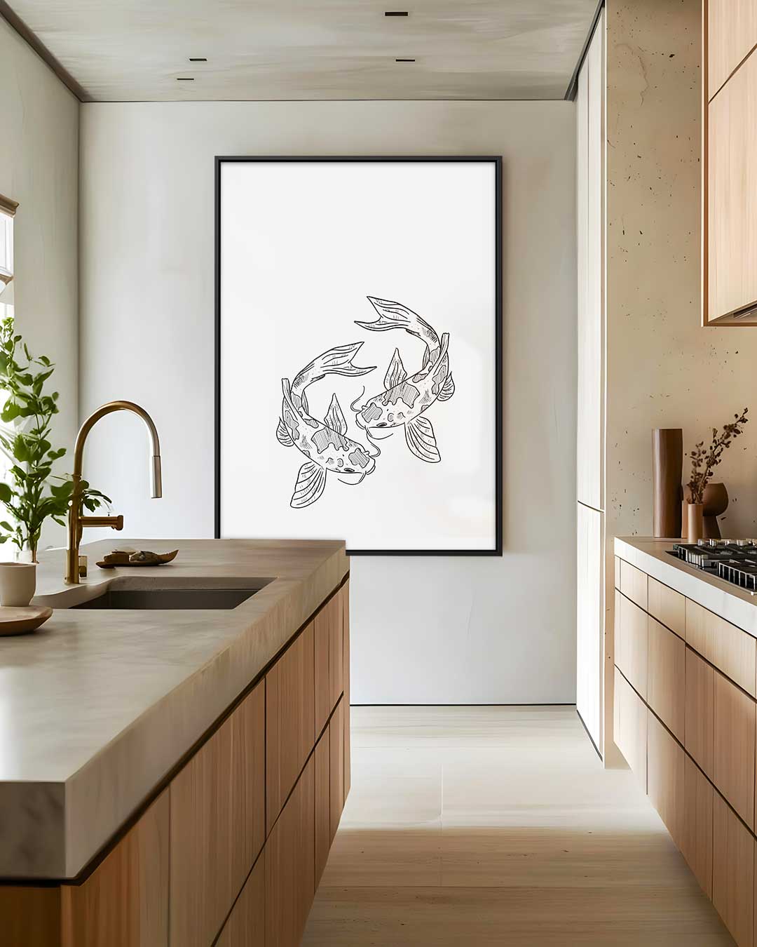 Koi Karper Illustratie – canvas wanddecoratie in portret formaat