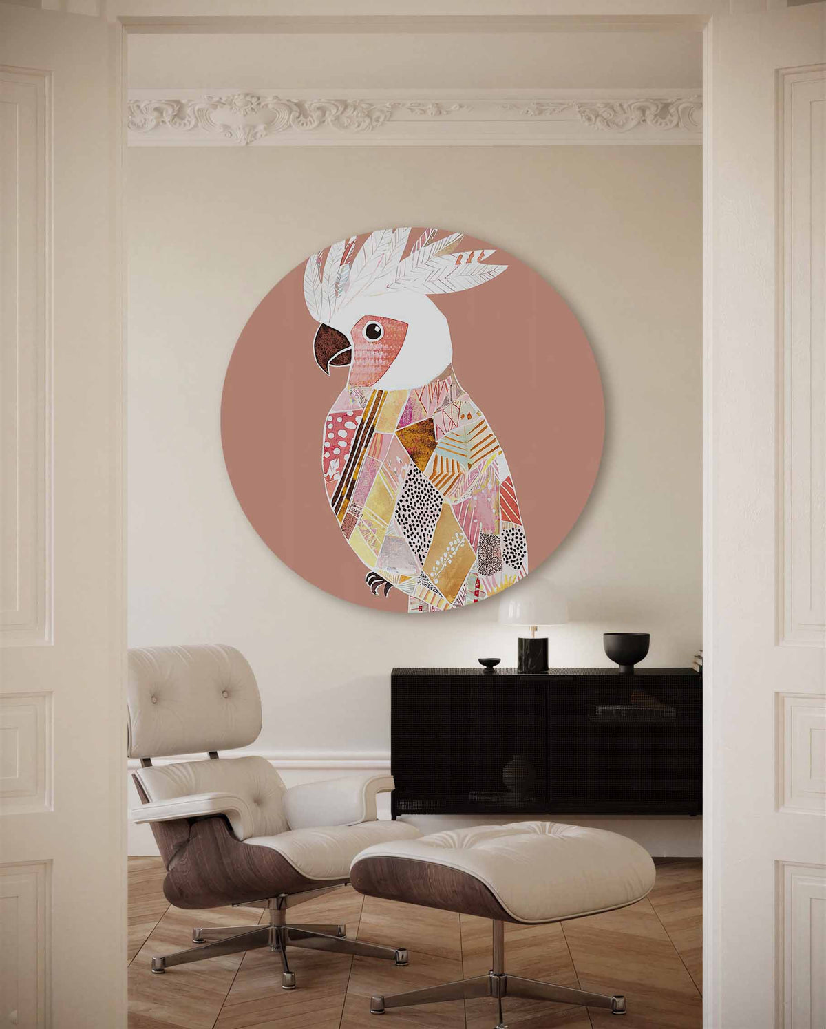 Papegaai patroon – illustratie muurcirkel als ronde muurdecoratie