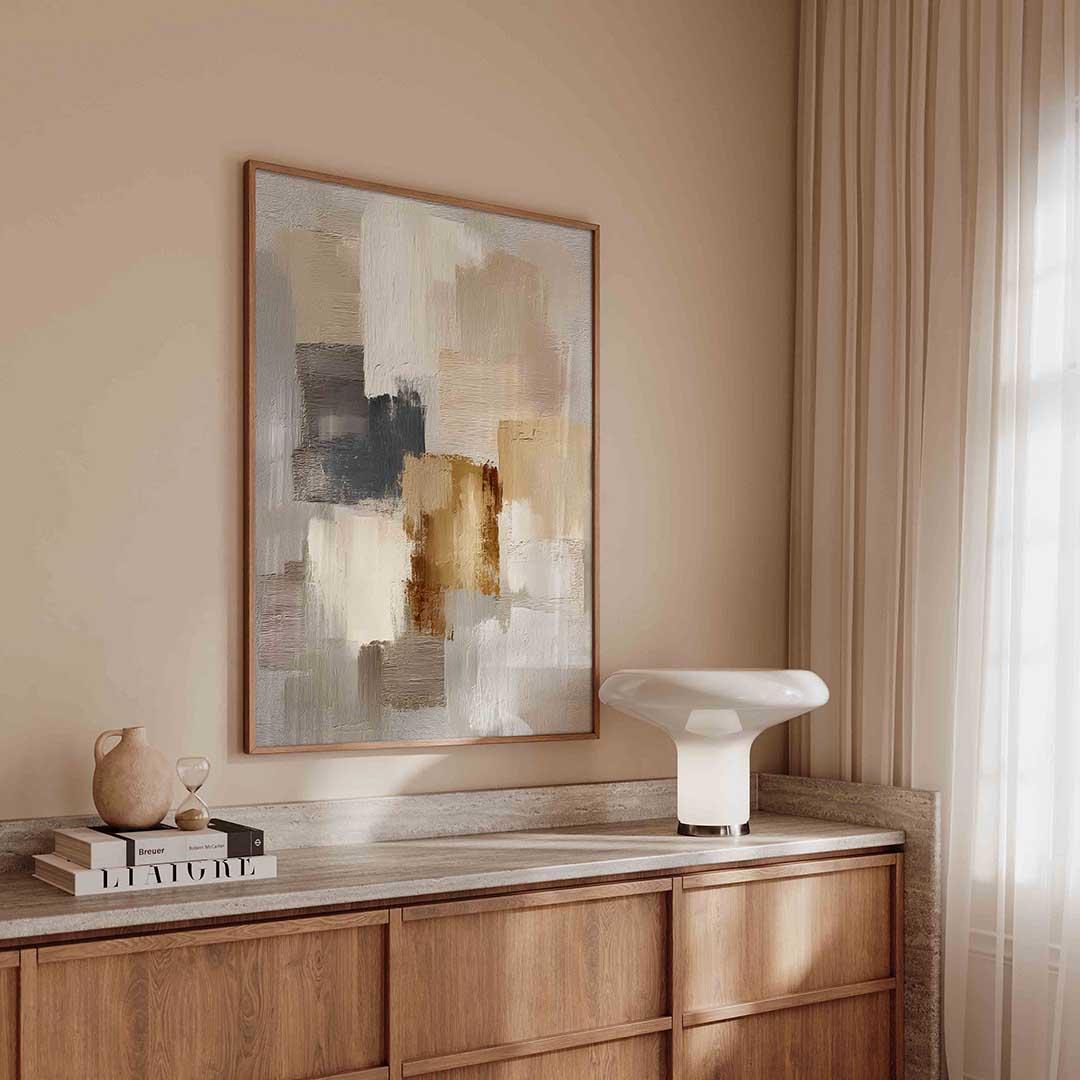 Abstracte beige compositie – textuur poster in staand formaat