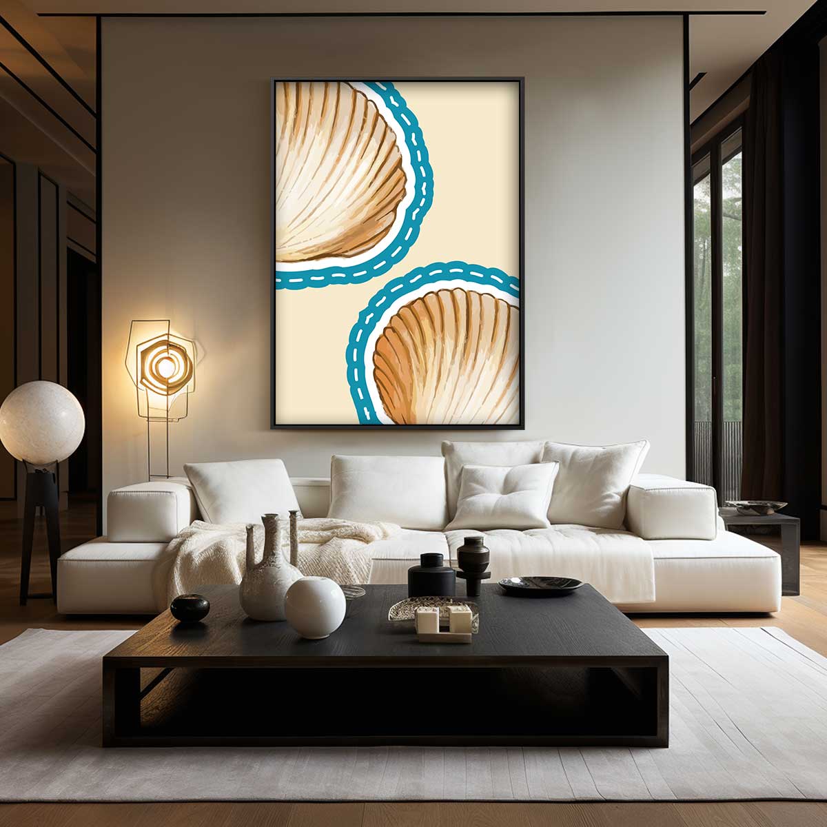 Schelpensymfonie – kunstwerk met zwarte baklijst