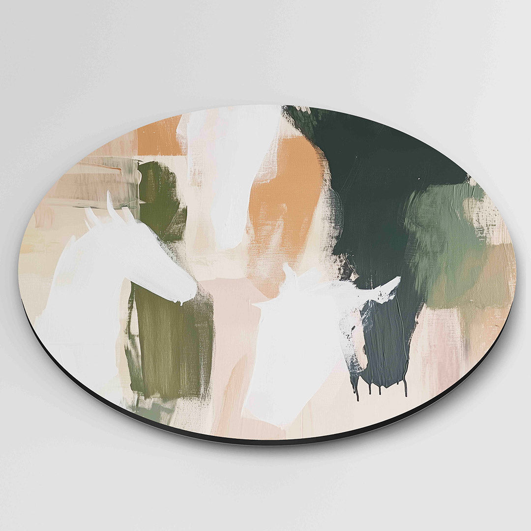 Abstracte paarden – abstracte wandkunst als muurcirkel van WallArtistic