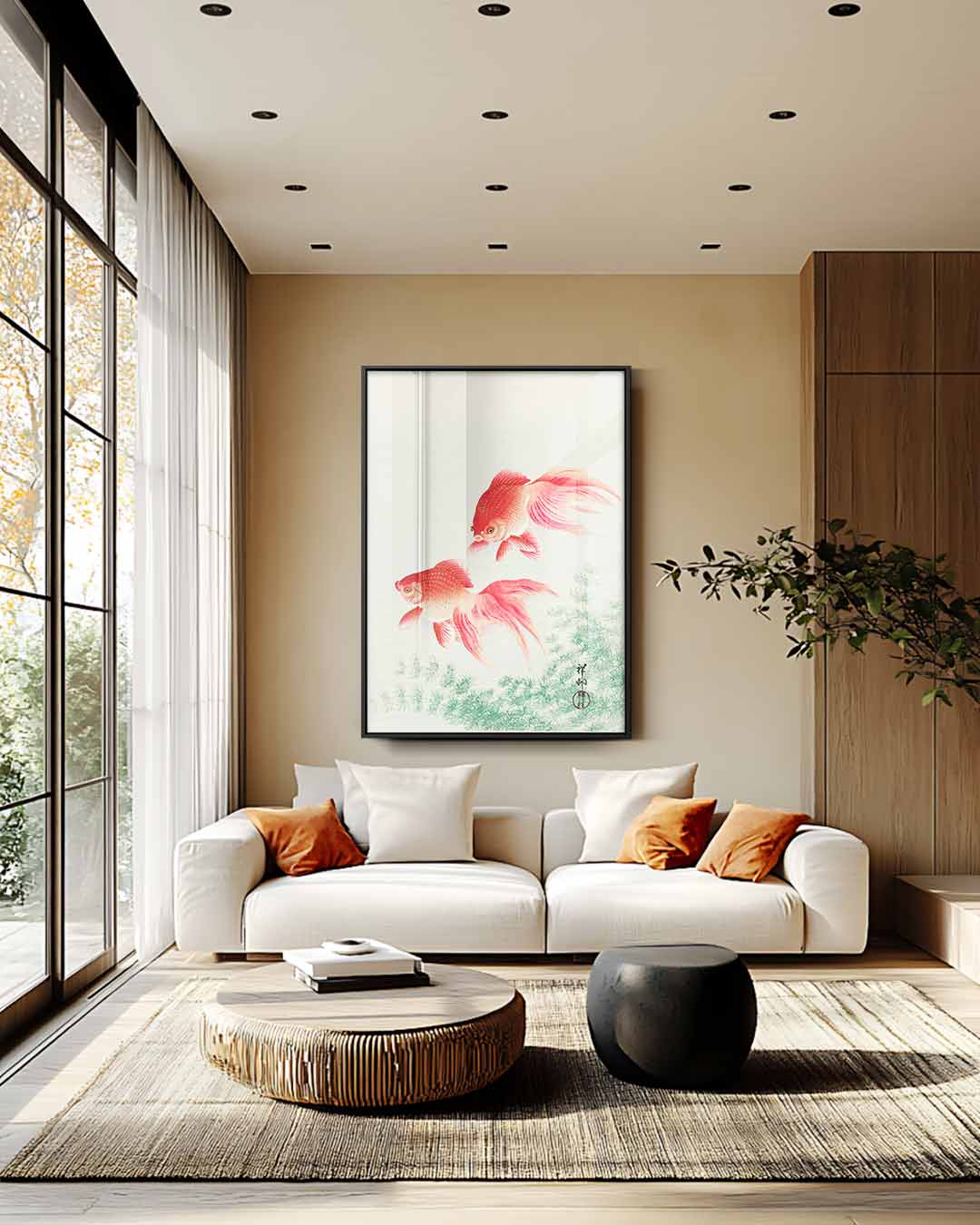 Elegante Koi in Beweging – staand kunstwerk voor modern interieur