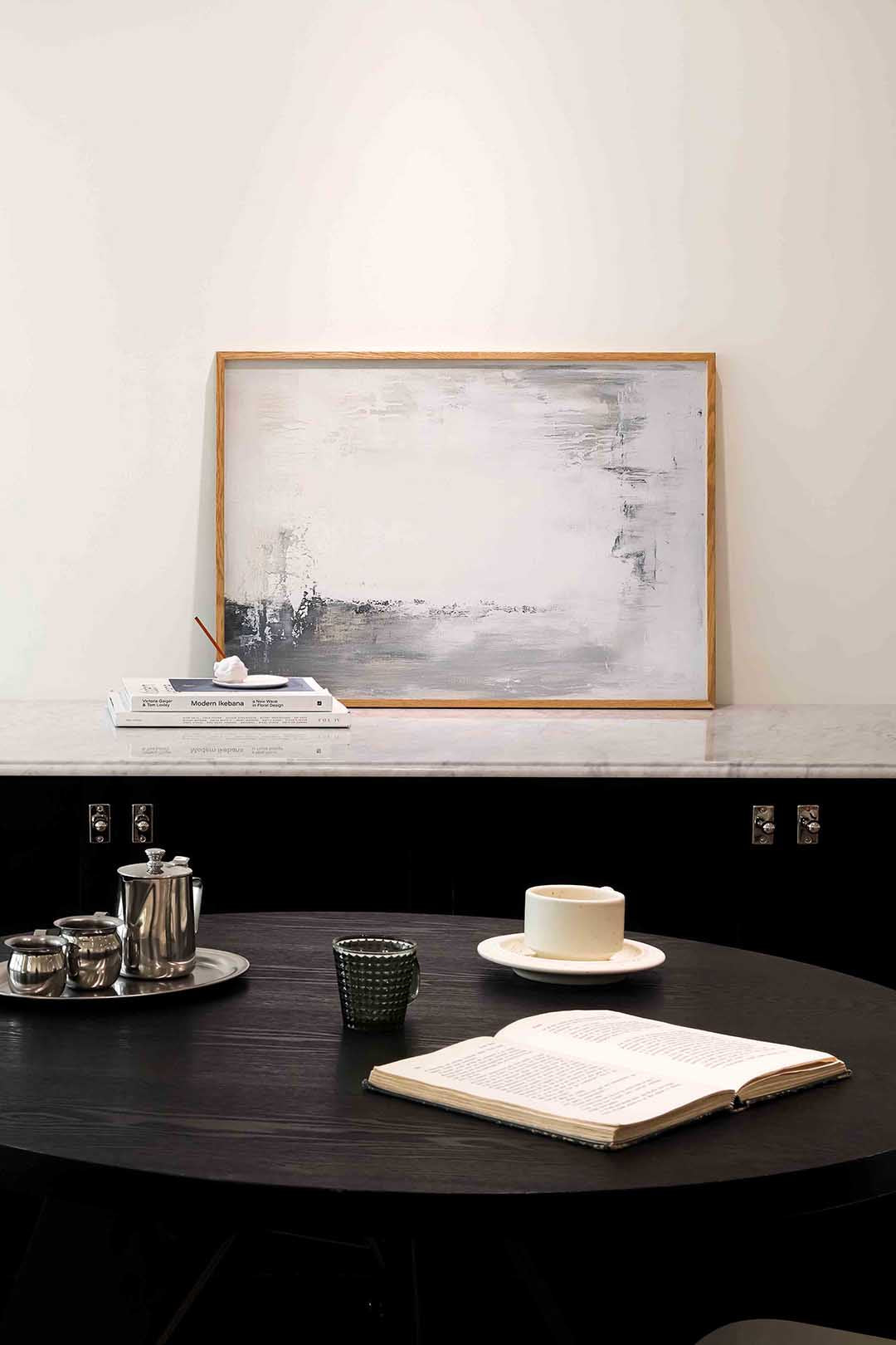 Abstracte grijze en witte – abstracte poster in liggend formaat