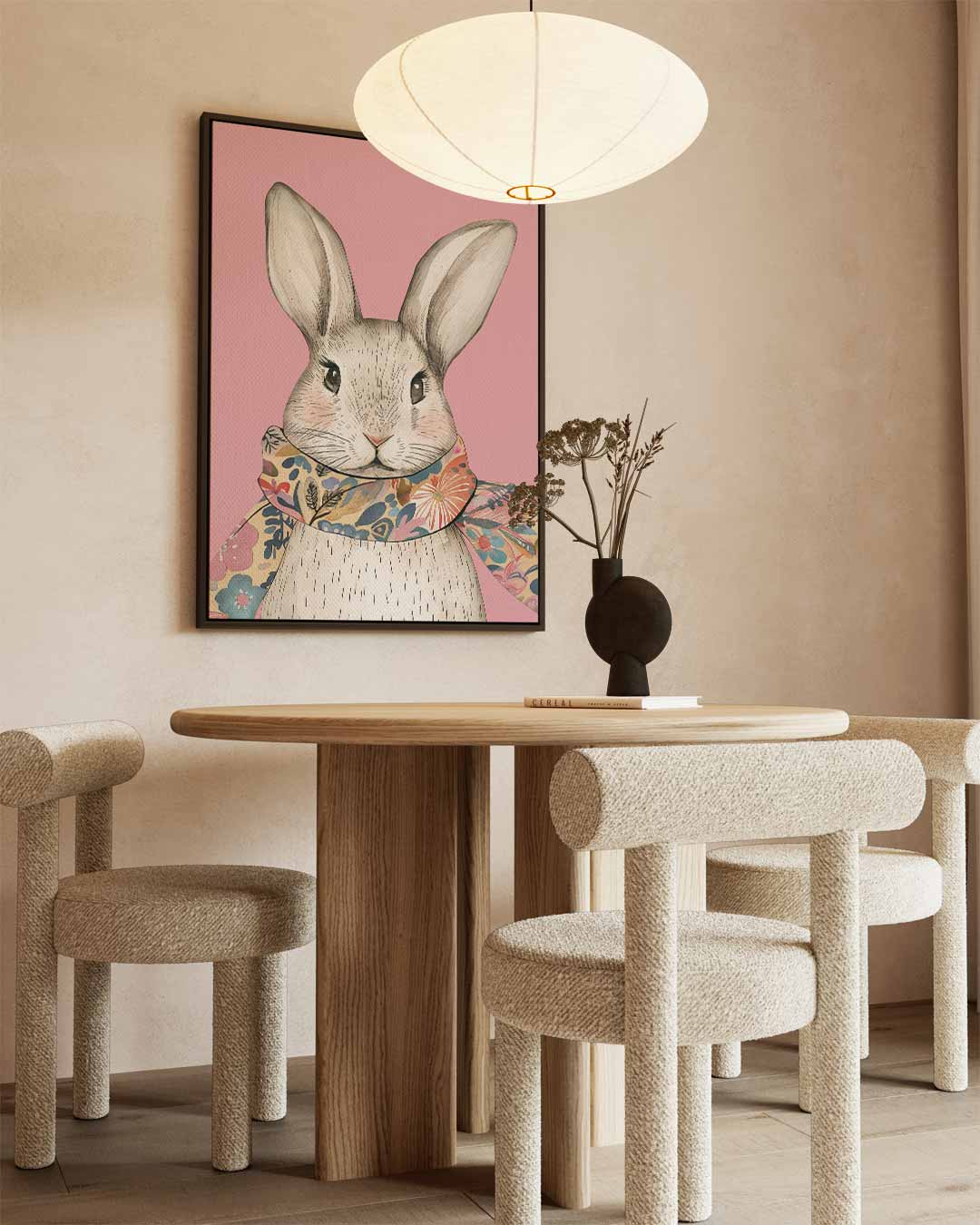 Stijlvolle Konijn Illustratie – kunstwerk met zwarte baklijst