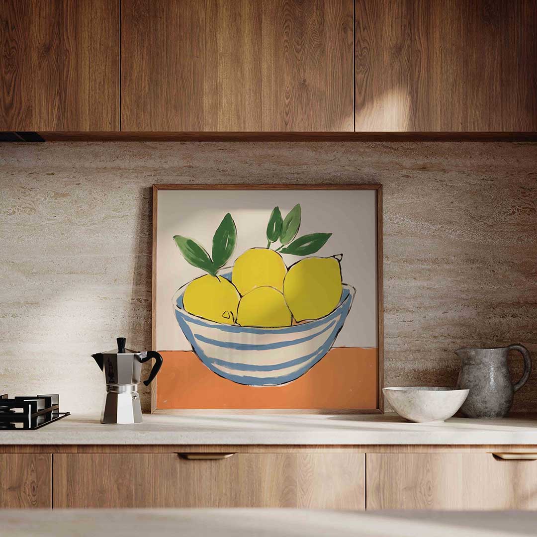 Citroenen in schaal – culinaire wandkunst als vierkante poster