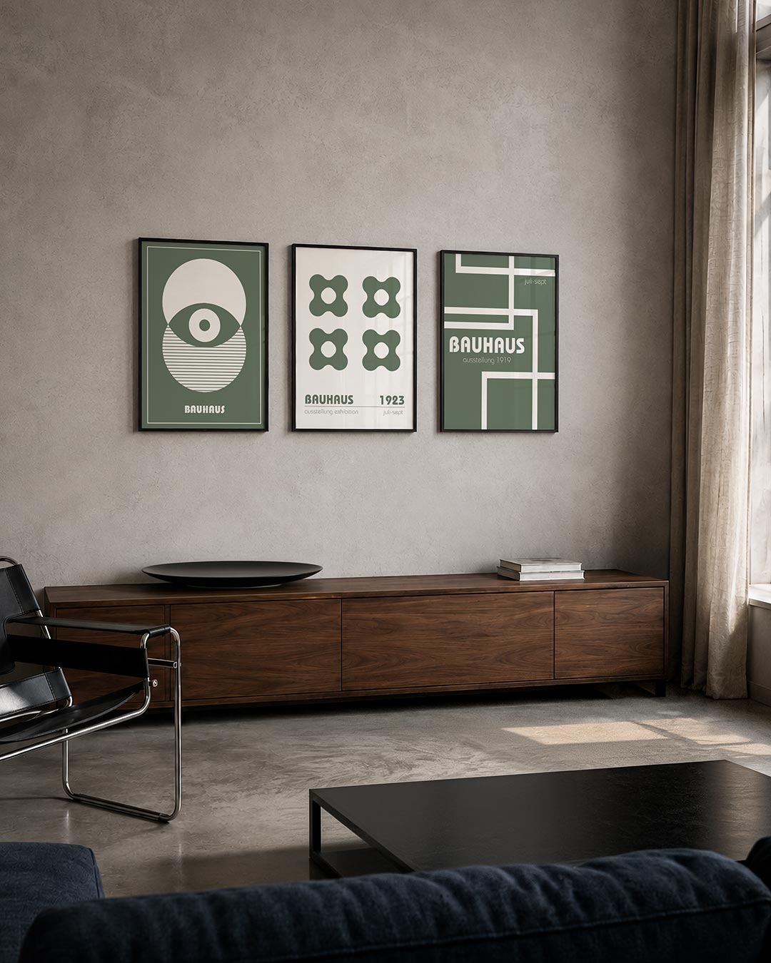 Cirkel en lijnen driedelige posterset – deze posterset in drie delen toont een spel van cirkels en lijnen. De groene