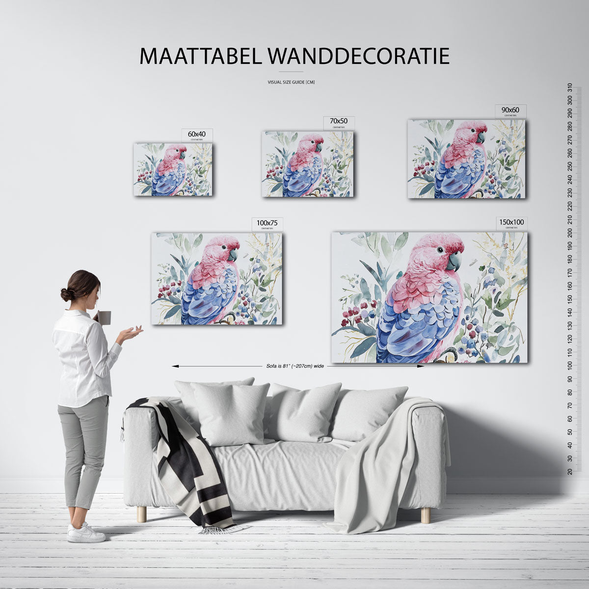 Vrolijke papegaai – kunstwerk op canvas, dibond of plexiglas
