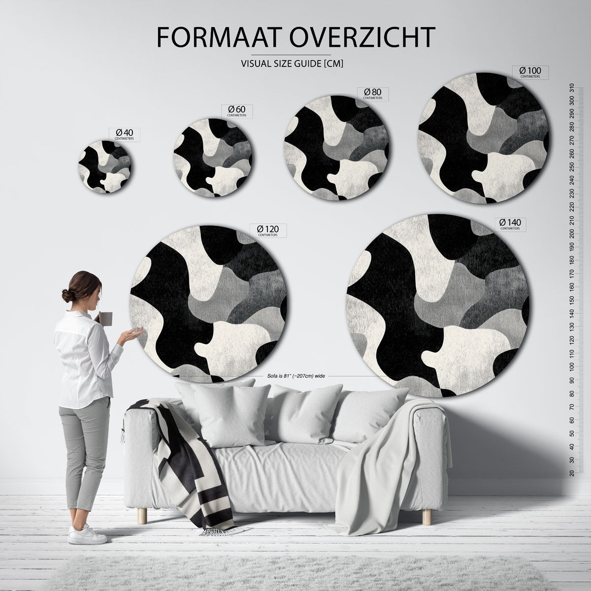 Abstracte vormen – ronde muurdecoratie met vrouwelijk portret