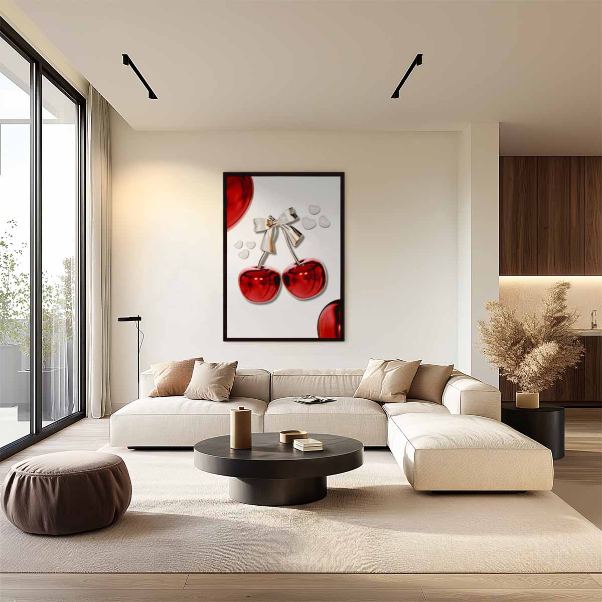 Glanzende Kersen met Strik – staand kunstwerk voor modern interieur