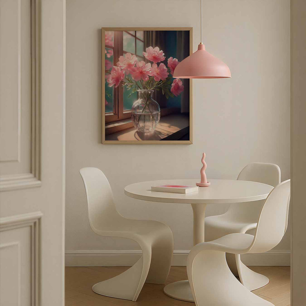 Romantische Bloemen bij het Raam – bloemen poster in staand formaat