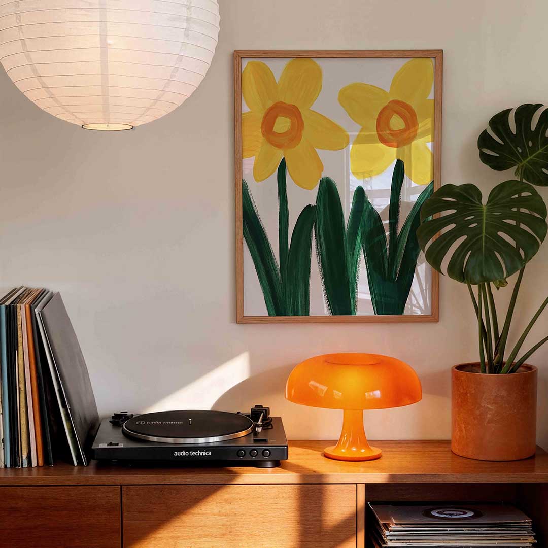 Twee gele bloemen – staande bloemen wanddecoratie van WallArtistic