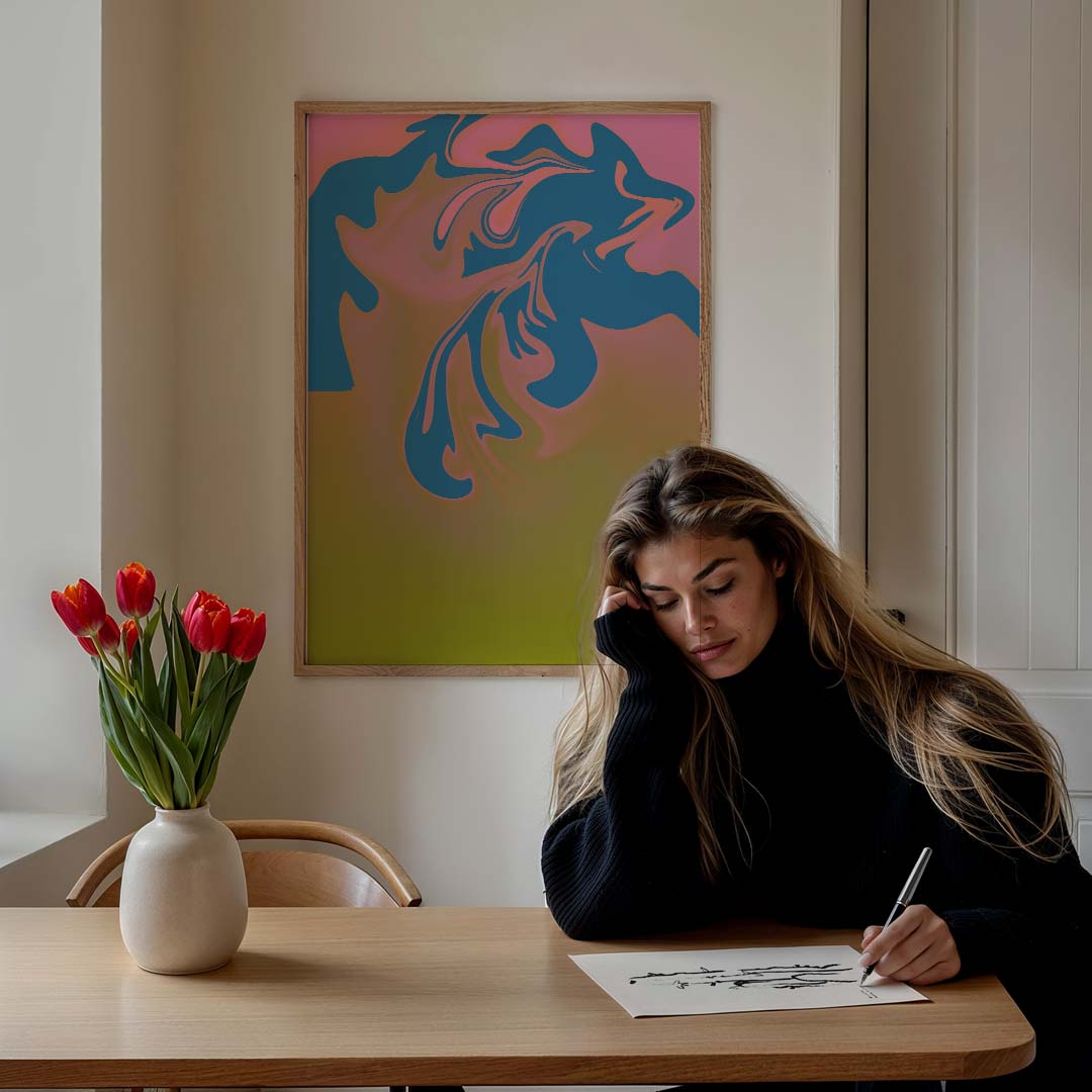 Vloeiende Kleurenpracht – staande muurposter met kleurrijke abstracte vormen