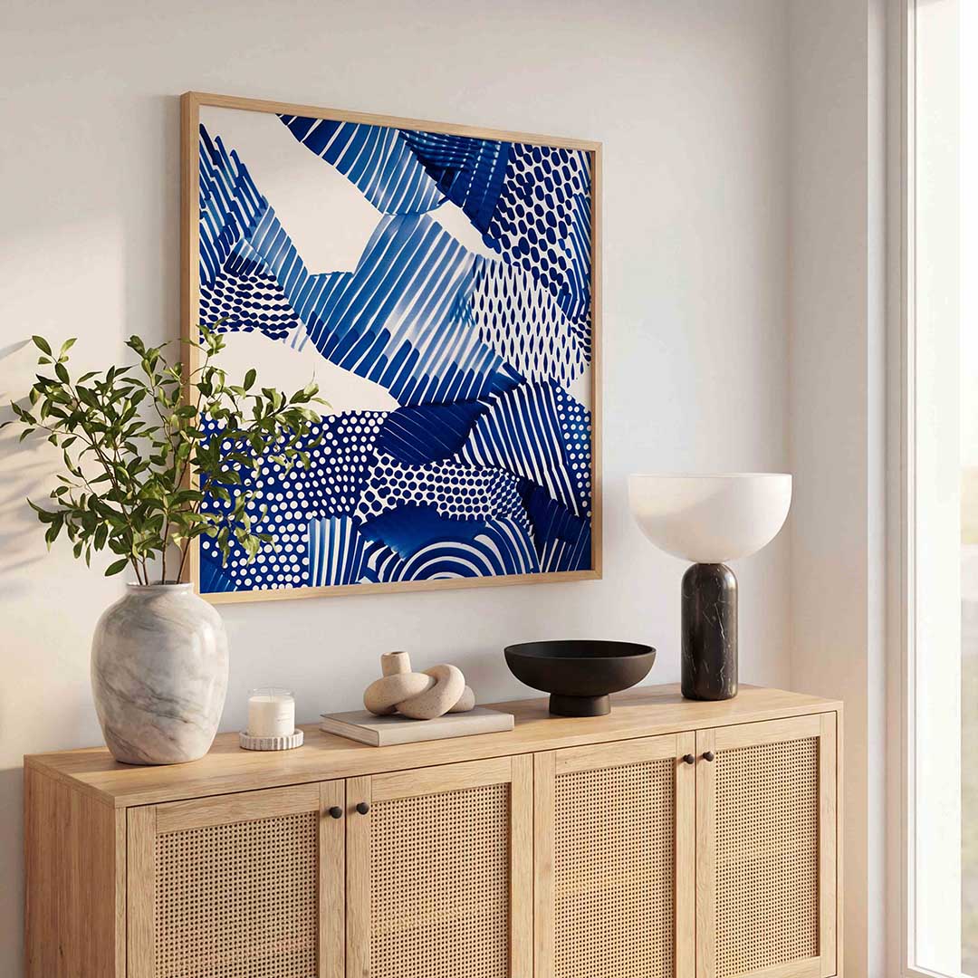 Abstracte blauwe patronen – illustratie poster in vierkant formaat