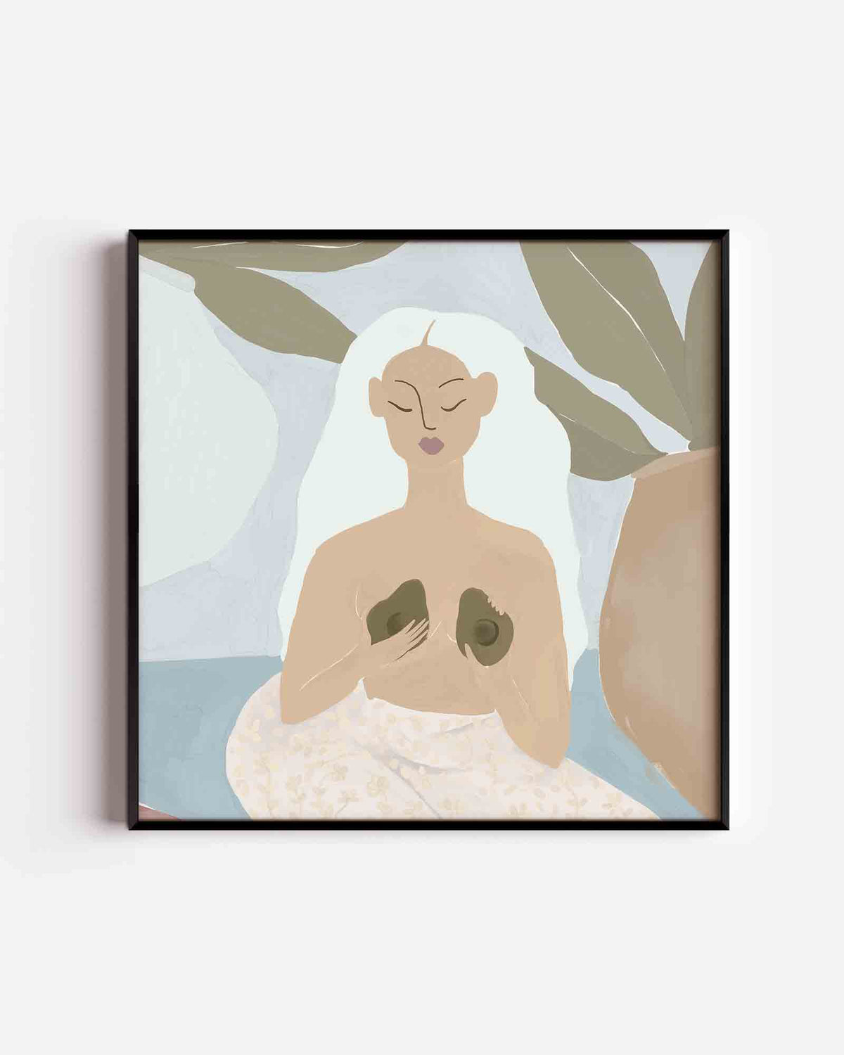 Vrouw met bladeren – kleurrijke illustratie poster als wanddecoratie