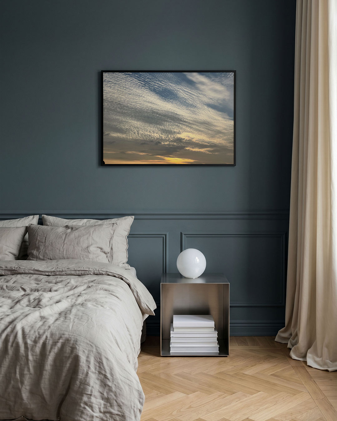 Luchtlandschap bij zonsondergang poster – detailweergave – deze poster toont een uitgestrekt wolkendek met een kleurrijke