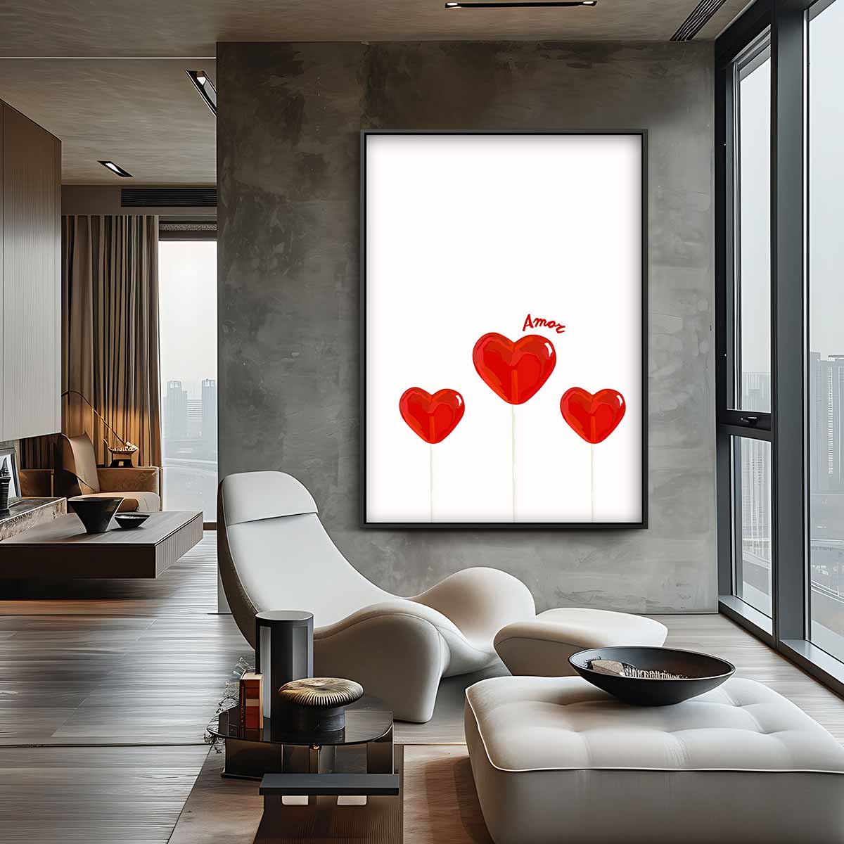 Hartvormige Lollys met Amor Touch – staande wandkunst voor woonkamer of interieur