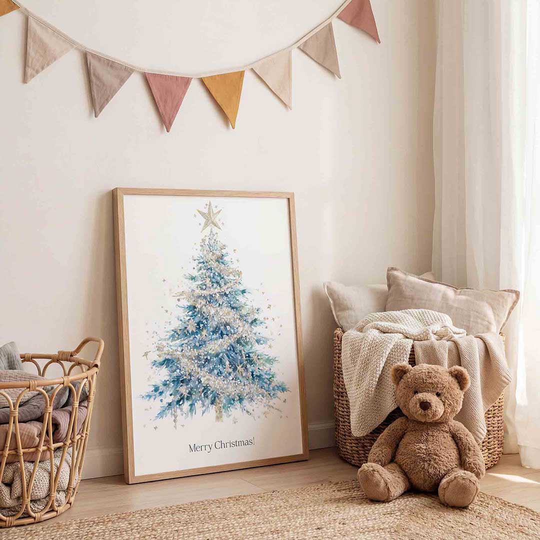 Kerstboom met ster – speelse wandkunst als portret kinderposter