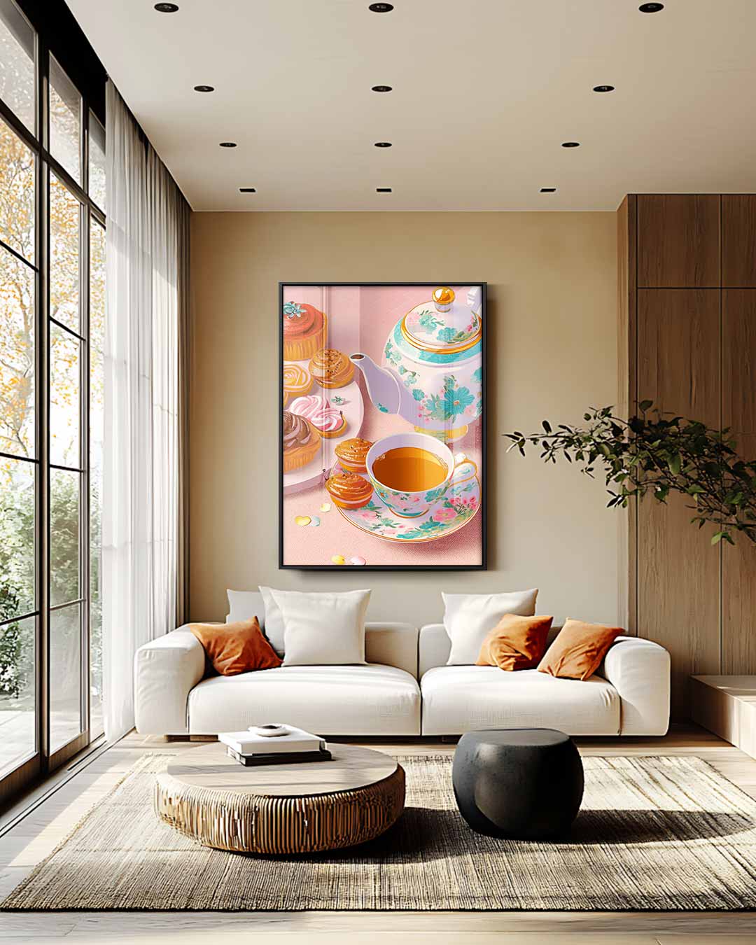 Thee en Gebak Illustratie – plexiglas wanddecoratie in portret formaat