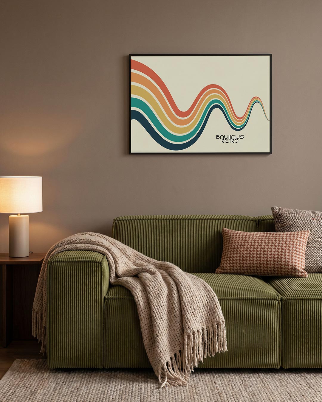 Golvend lijnenspel – geometrische Bauhaus poster in liggend formaat