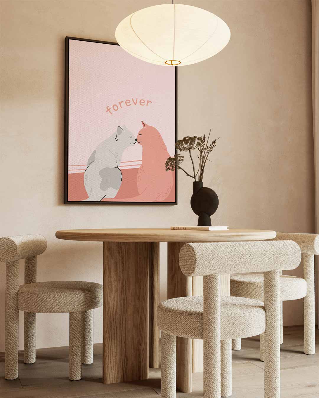 Liefdevolle Katten Illustratie – kunstwerk met zwarte baklijst