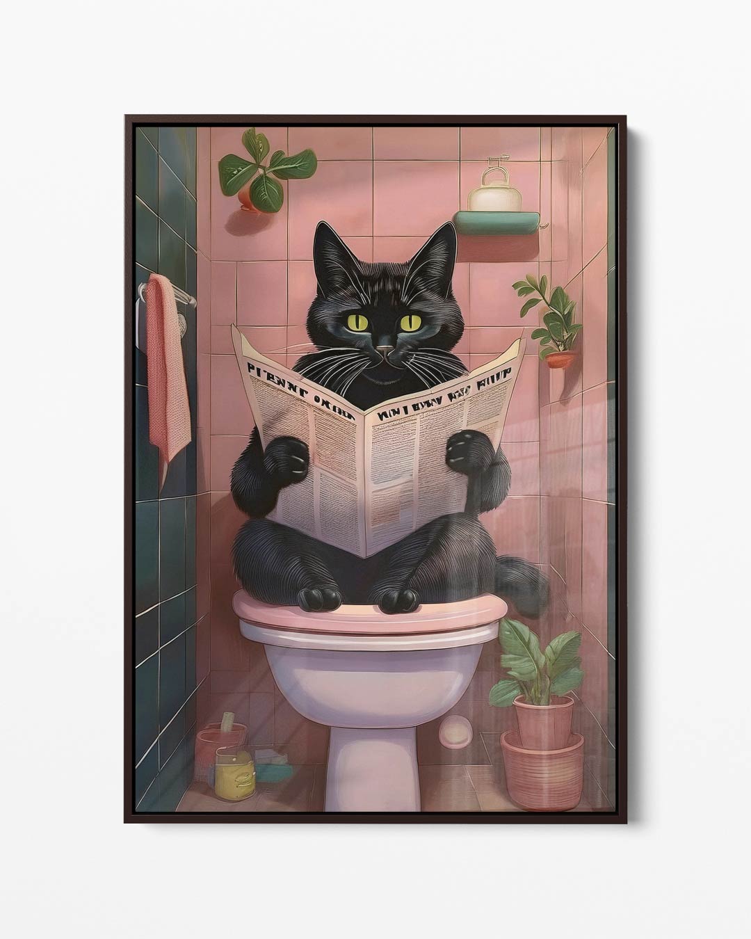 Kat Met Krant in de Badkamer – portret kunstwerk als wanddecoratie