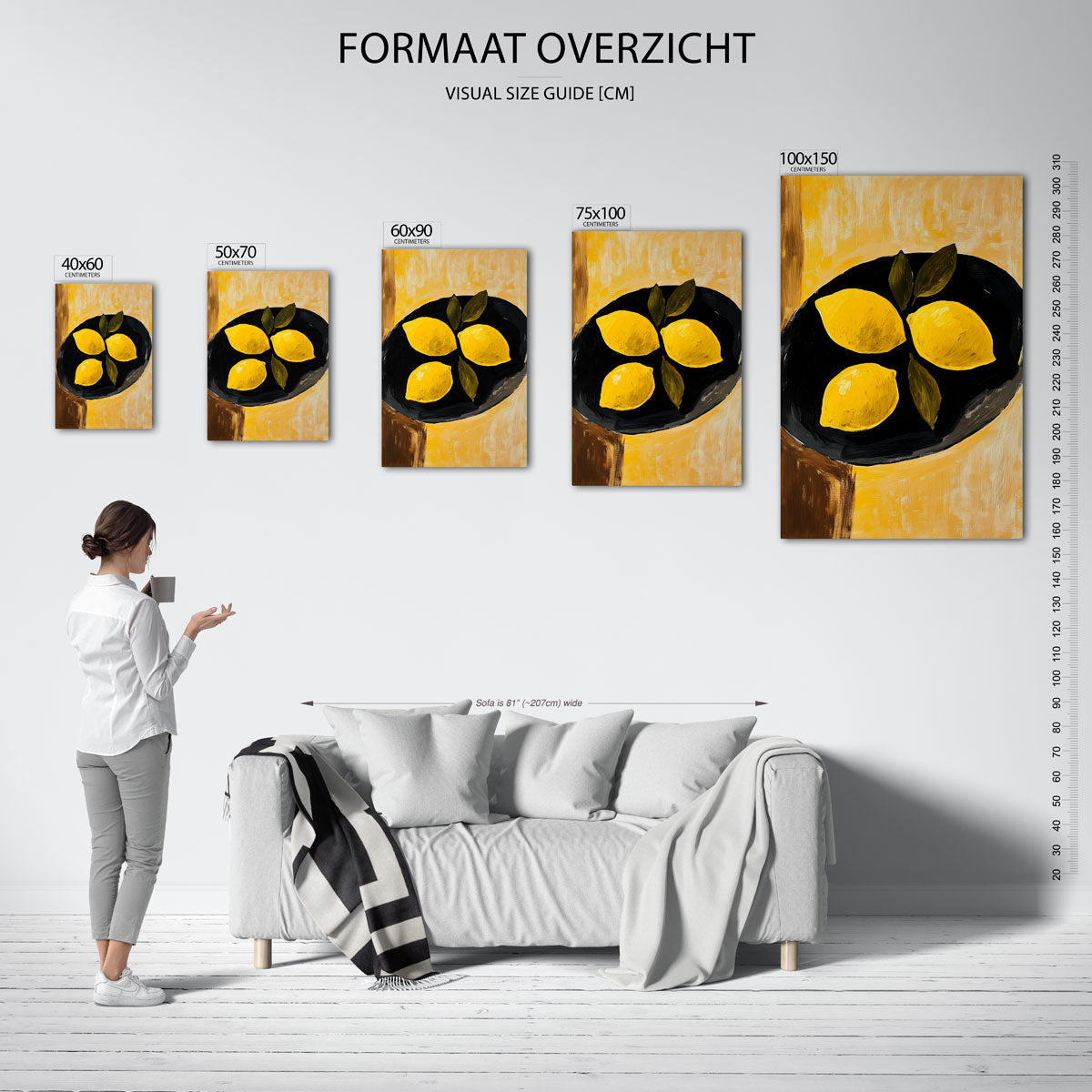 Citroenen op schaal – staand wanddecoratie kunstwerk