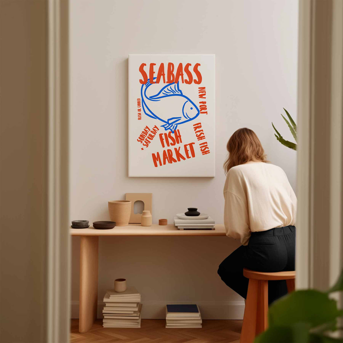 Vismarkt Poster – kunstwerk met zwarte baklijst