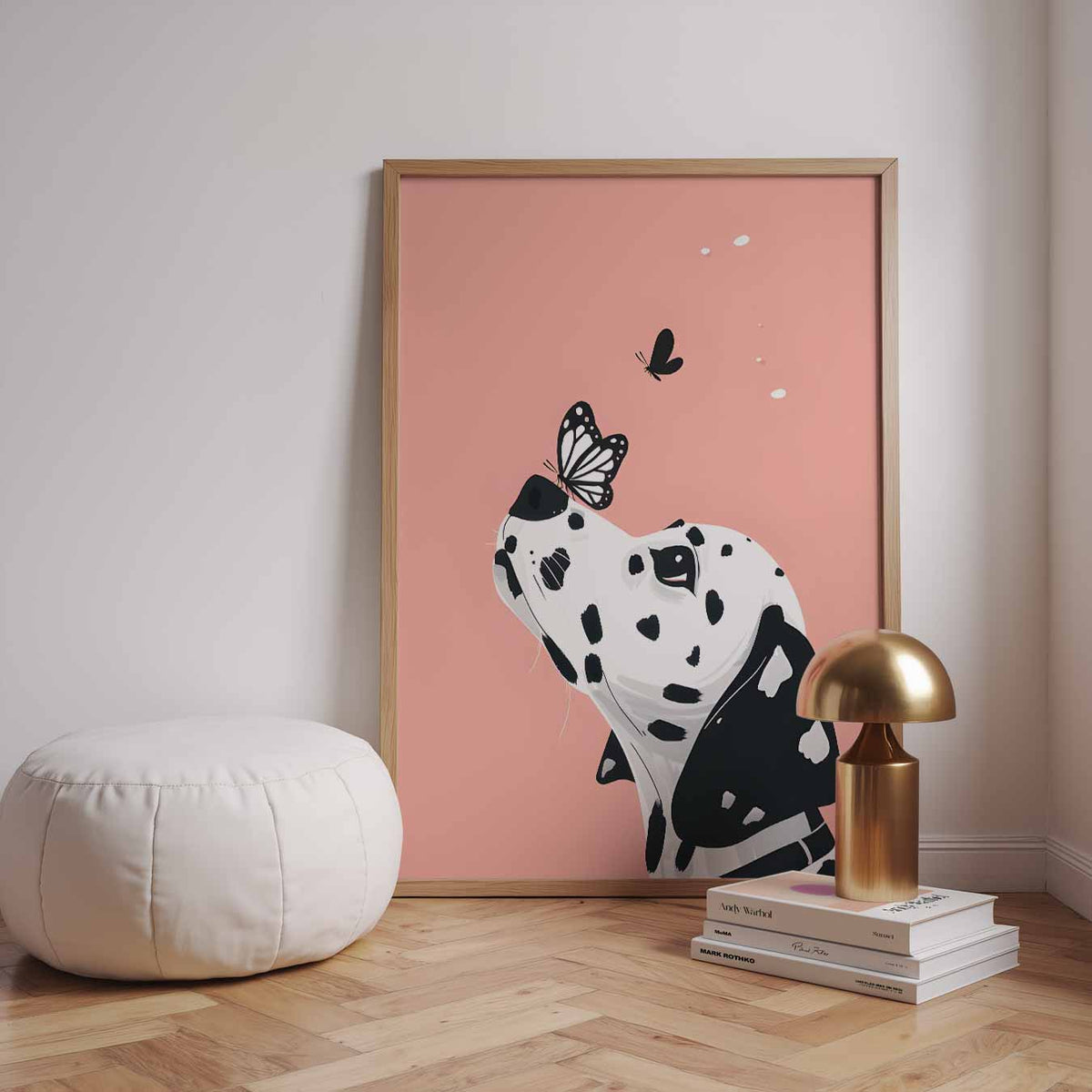 Vrolijke Dalmatier en Vlinders – Popart en Streetart portret poster als wanddecoratie