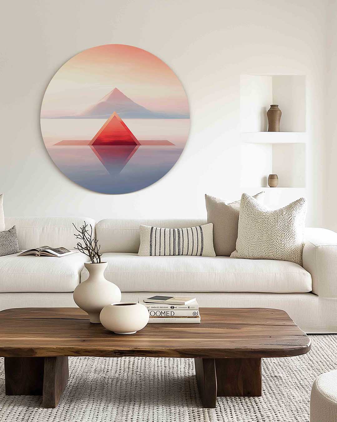 Piramide en berg – illustratie muurcirkel als ronde muurdecoratie