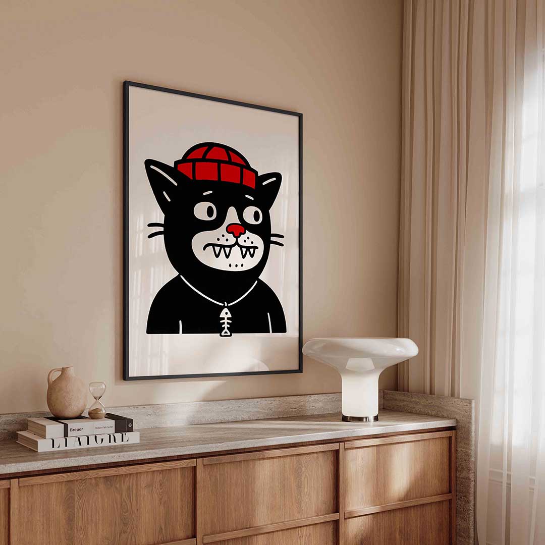 Kat met muts – urban poster in staand formaat