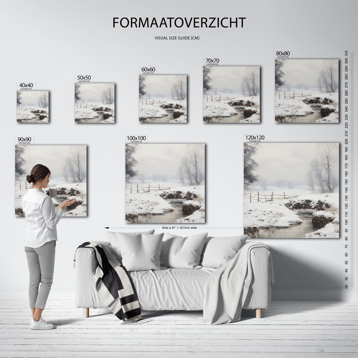 Winterlandschap met beek – vierkante muurposter met vintage uitstraling
