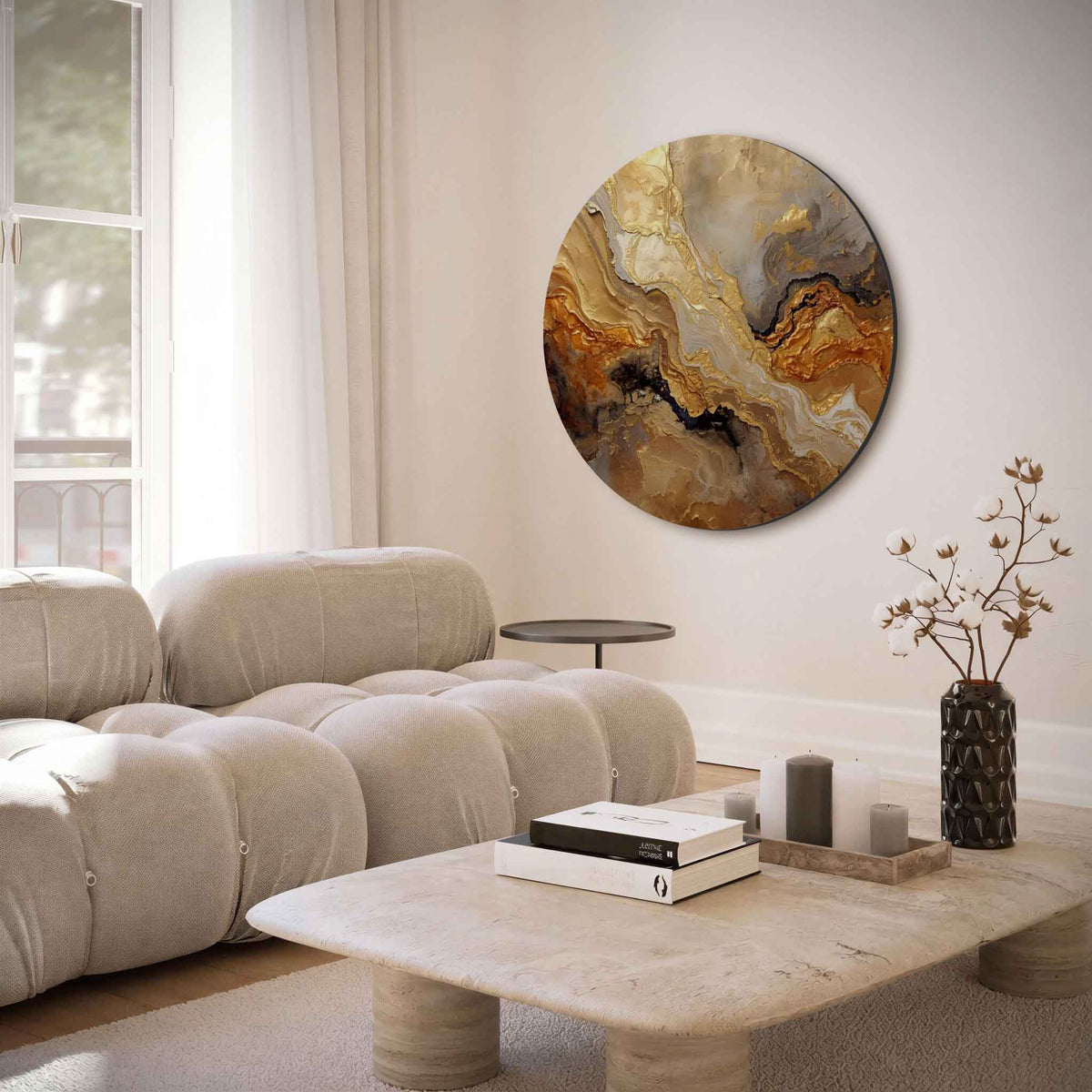 Goud en bruin patroon – moderne abstracte muurcirkel voor aan de muur