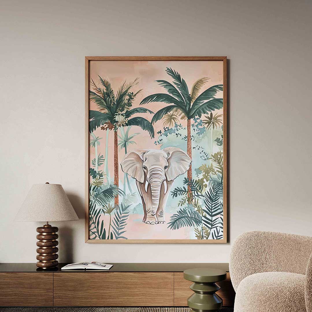 Olifant en palmbomen – dieren poster in staand formaat