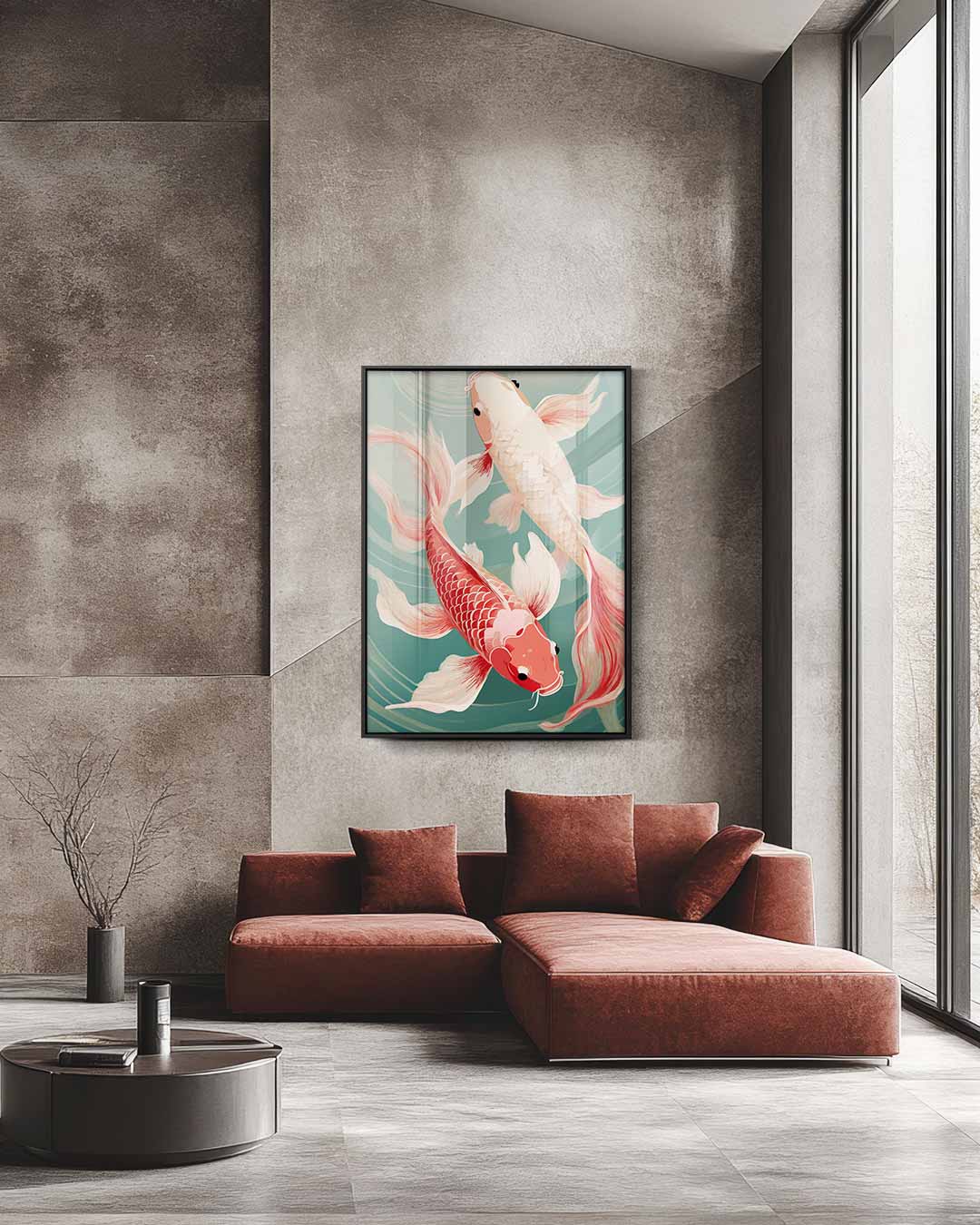 Magische Koi Karper Dans – staande wandkunst voor woonkamer of interieur