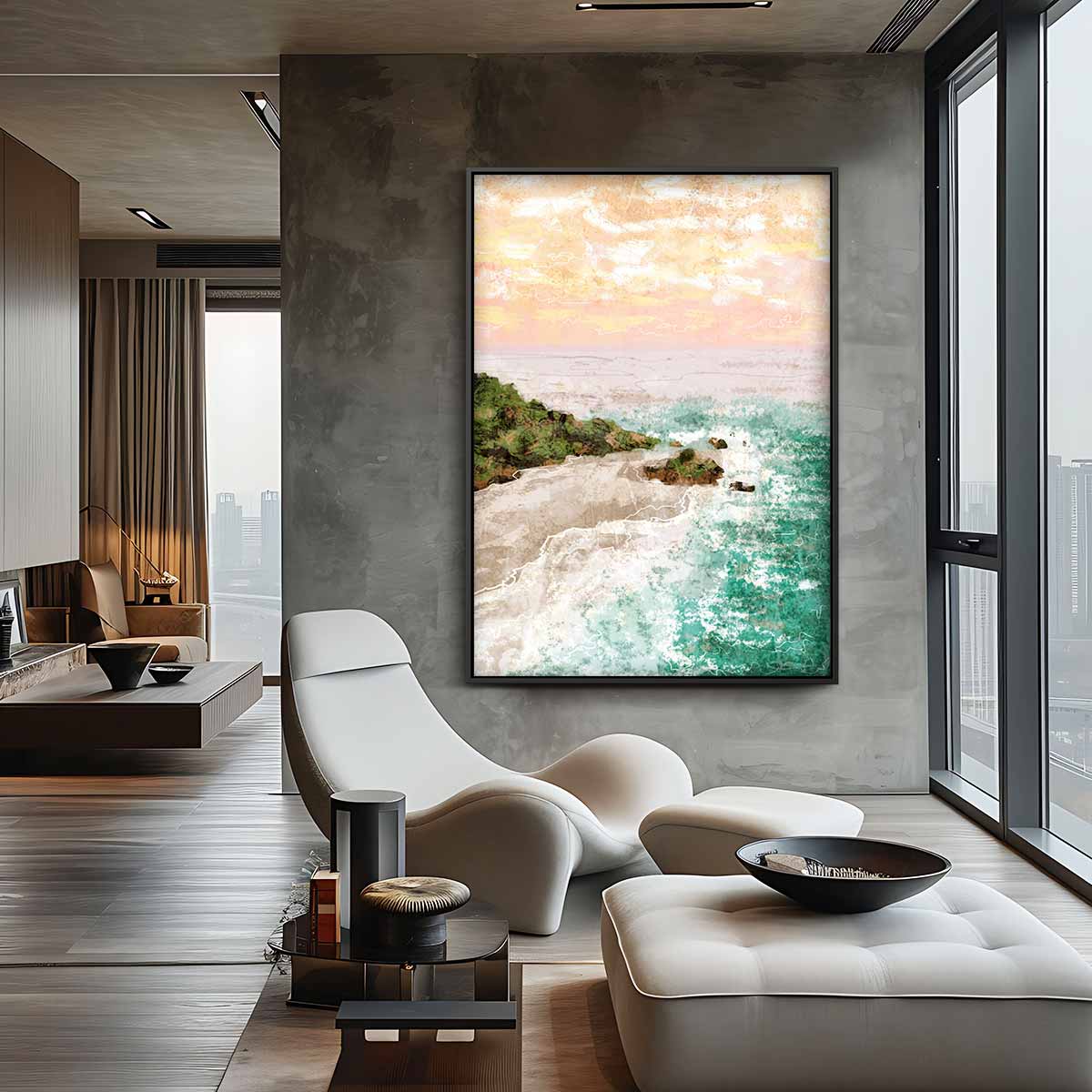 Zonsondergang aan de Kust – dibond wanddecoratie in staand formaat
