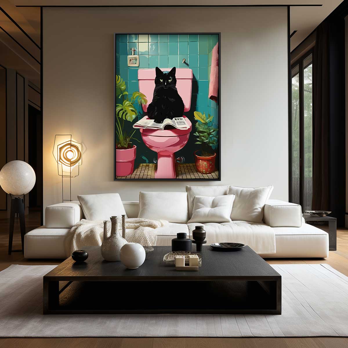 Kat op de Troon – kunstwerk met zwarte baklijst
