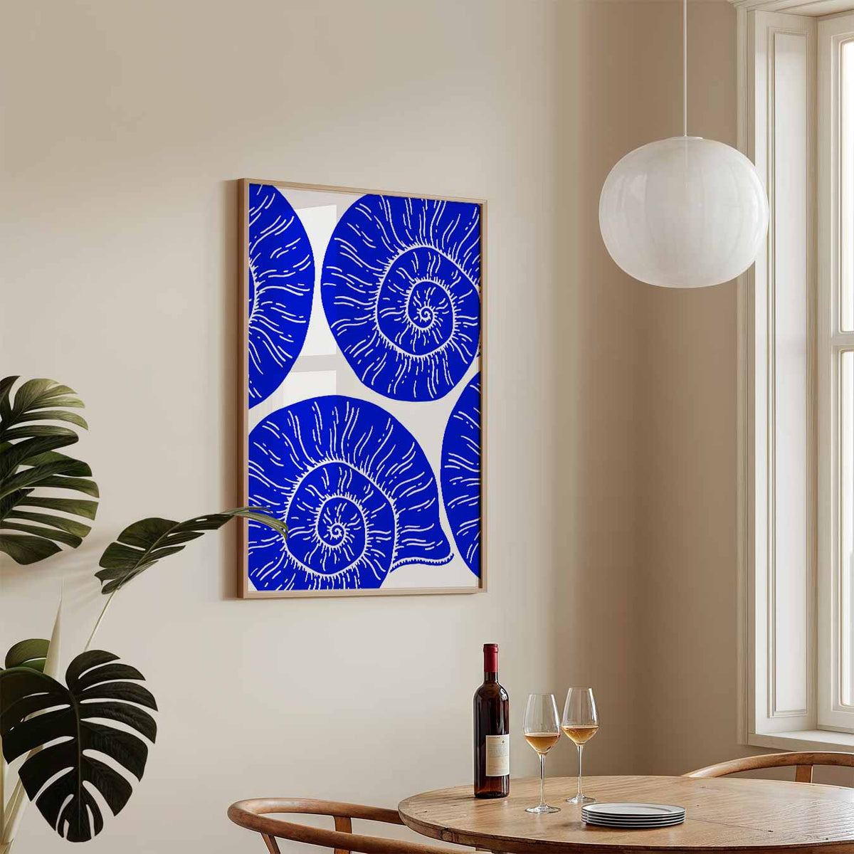 Spiralen in Blauw – zeedieren poster in staand formaat