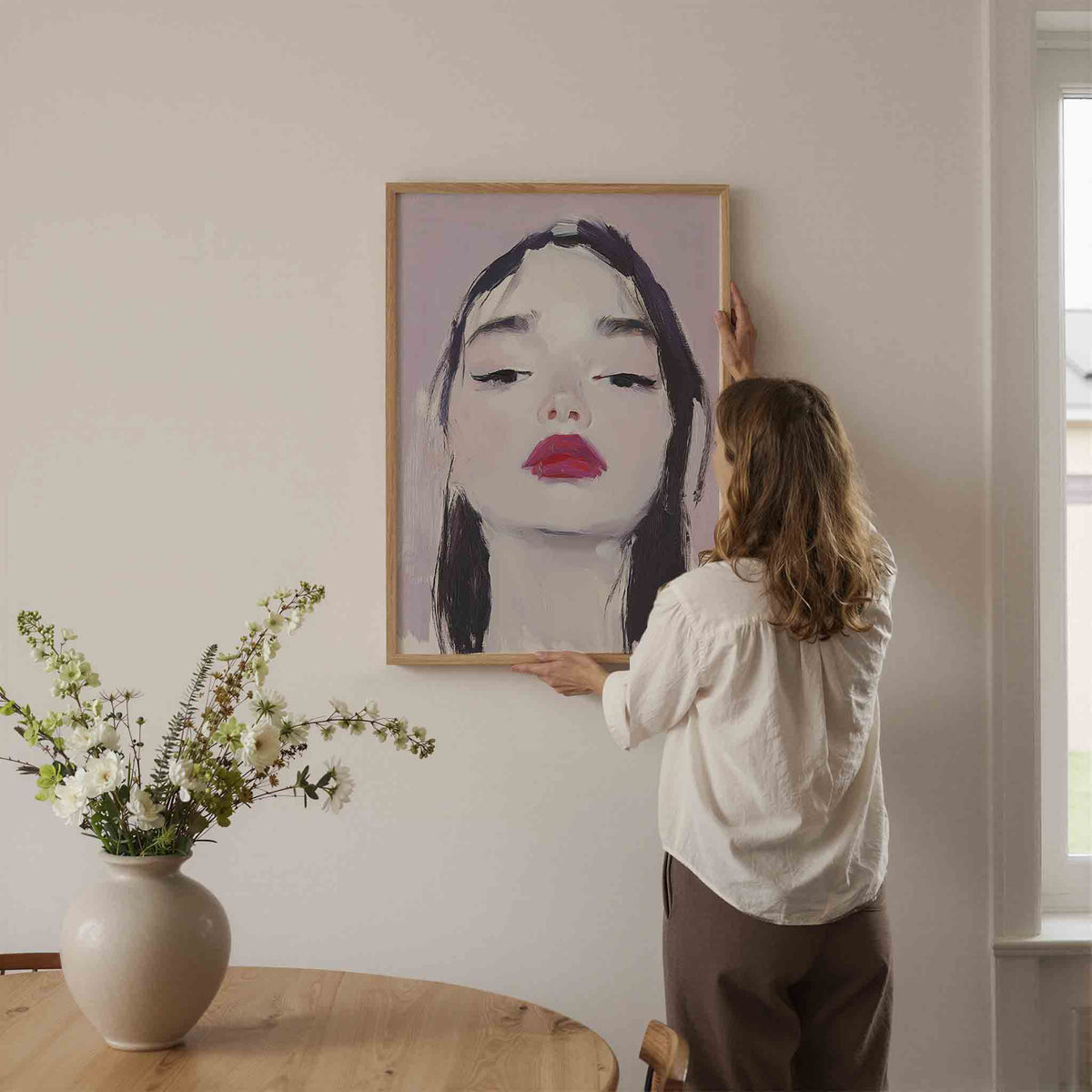 Portret met rode lippen – dromerige illustratie als portret poster
