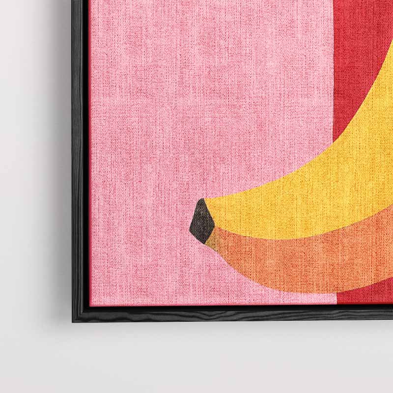 Kleurrijke Banaan op Roze en Rood – canvas wanddecoratie in portret formaat
