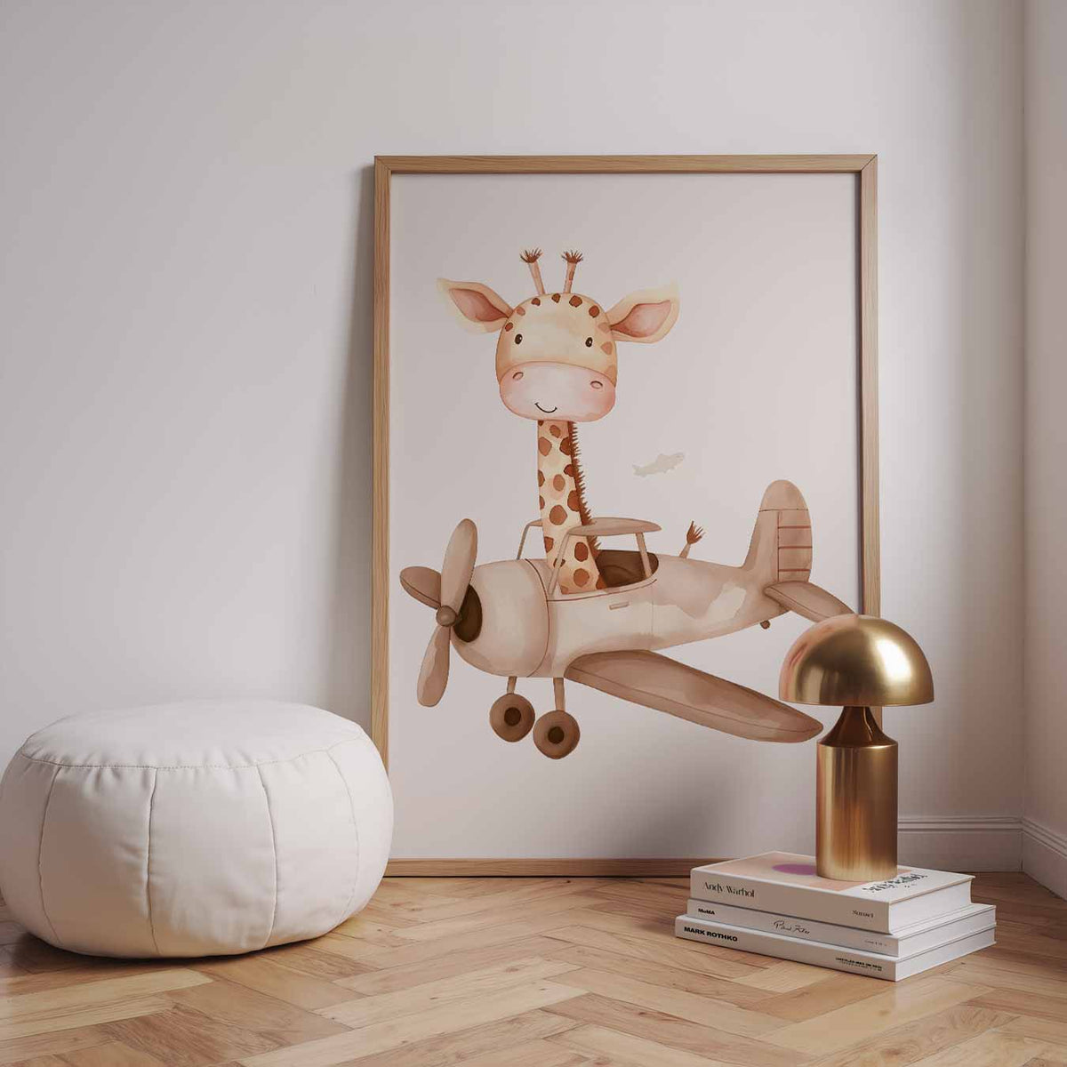 Luchtige Droomvlucht Giraffe – speelse wandkunst als portret kinderposter