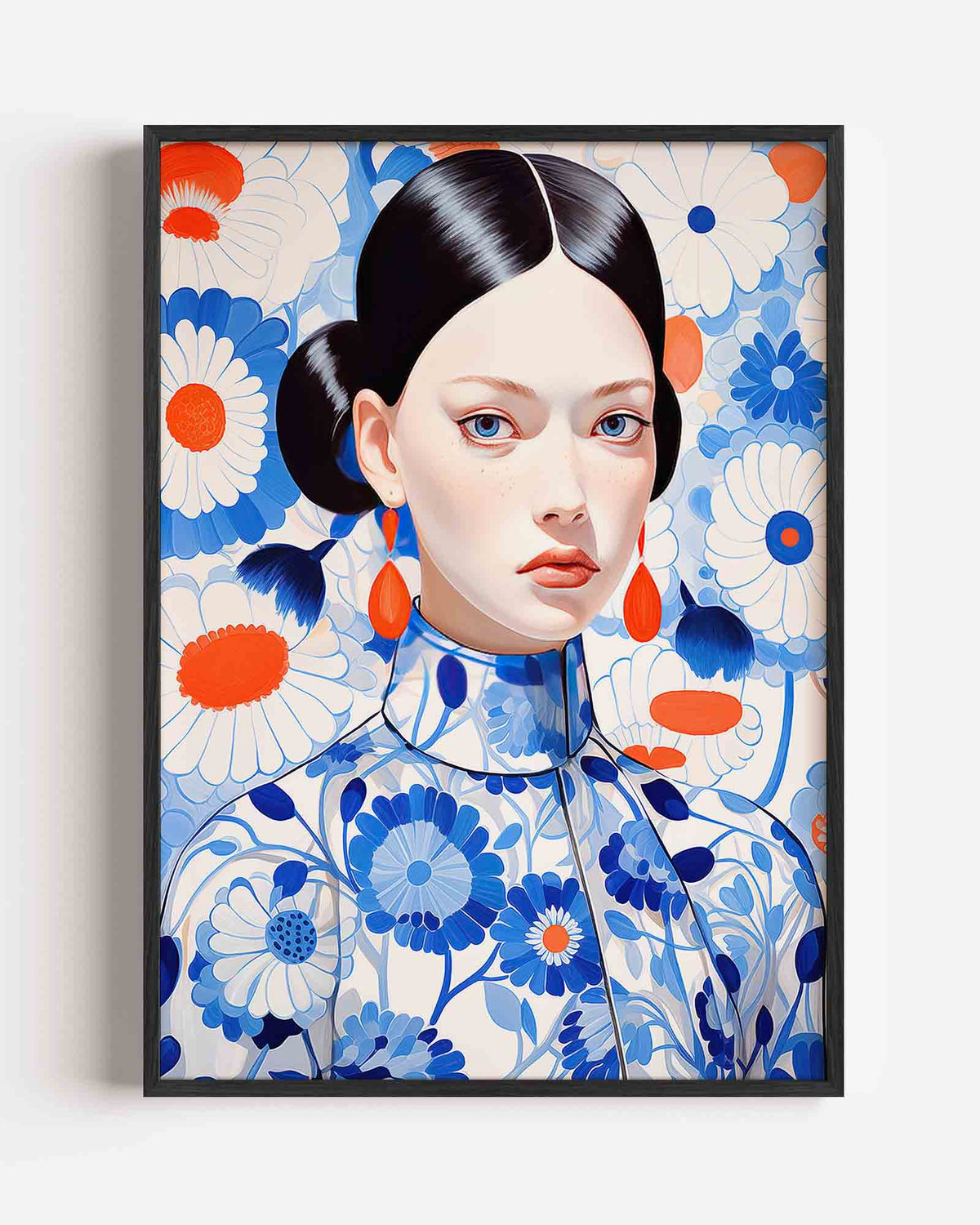 Vrouw met bloemenpatroon – botanische portret poster als wanddecoratie