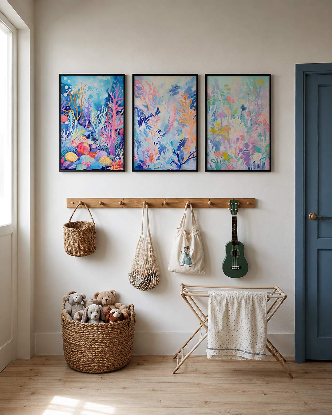 Kleurrijke bloemexplosie posterset – detailweergave – deze posterset in drie delen toont een levendige mix van